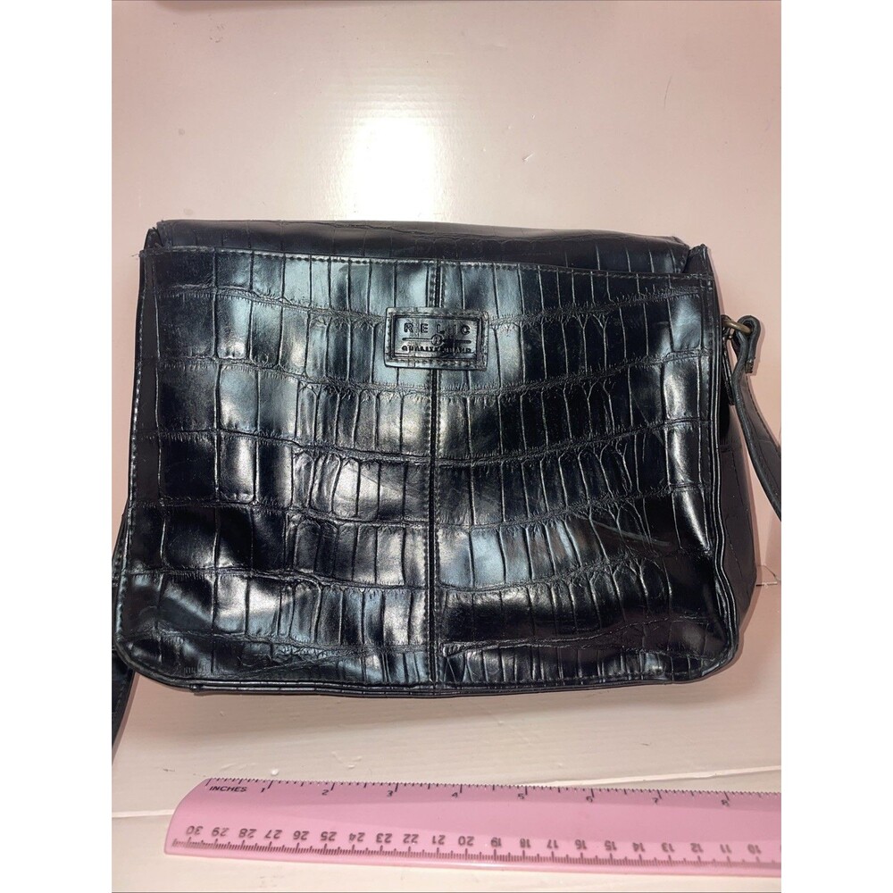 Vintage Relic Black Croc Embossed Shoulder Bag Y2K Faux Leather Purse 2000s Bag